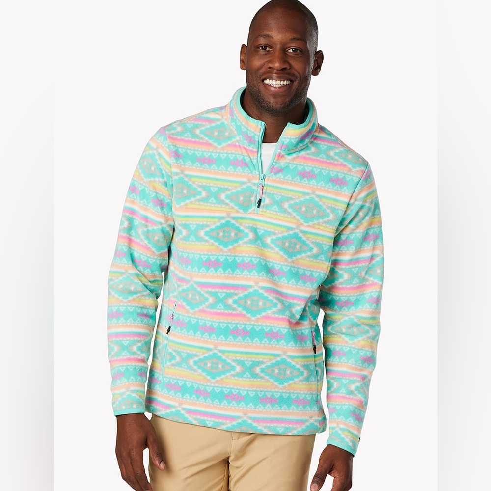 NEW Chubbies Mens Large Pastel Aztec The Flame Commander Quarter Zip Fleece